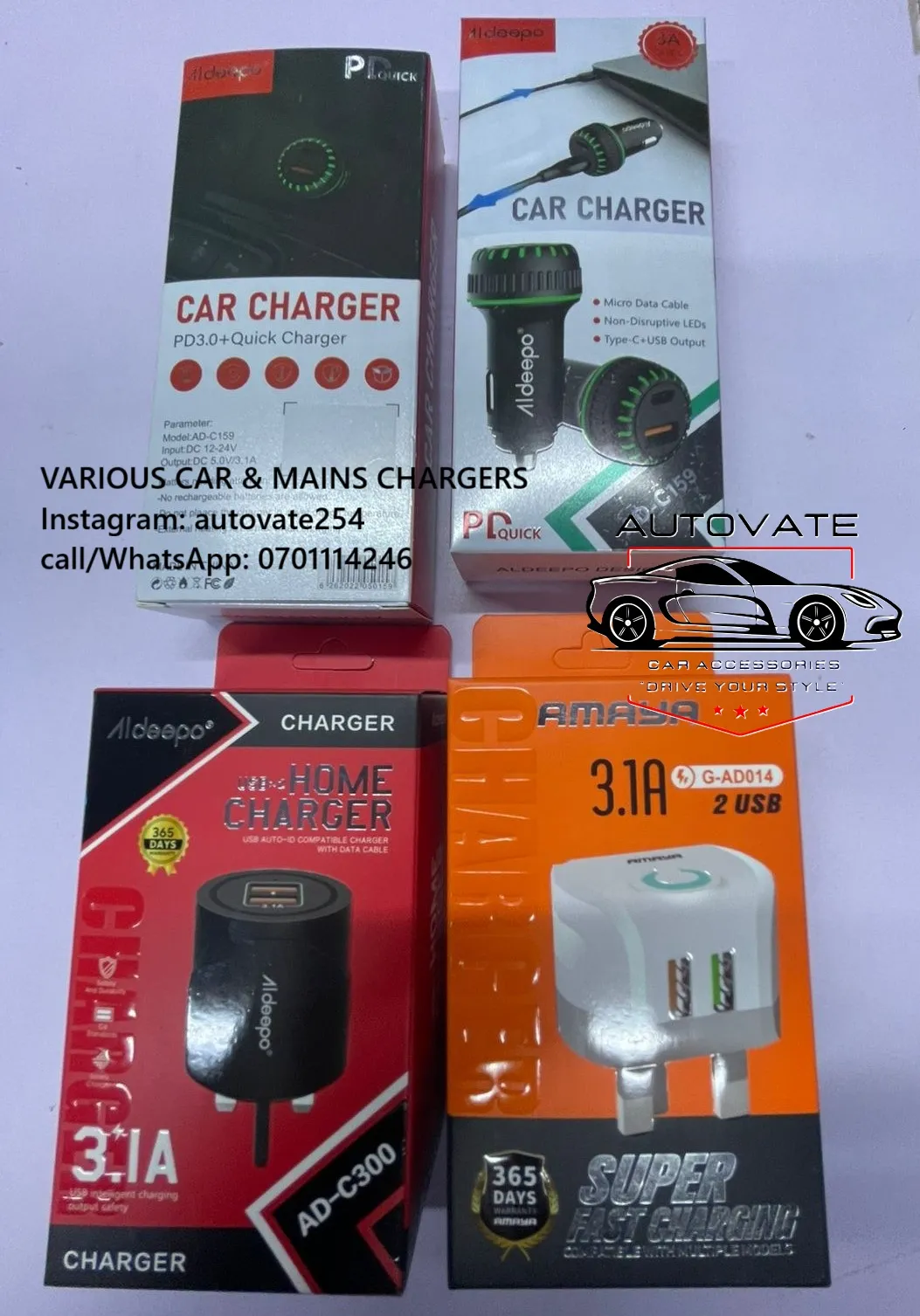 Phone Chargers available at Autovate254 Nairobi